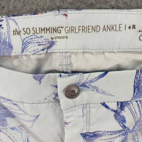 Chicos Jeans Womens 4 US 20R White Blue So Slimming Bon Voyage Girlfriend Ankle* - Picture 5 of 12